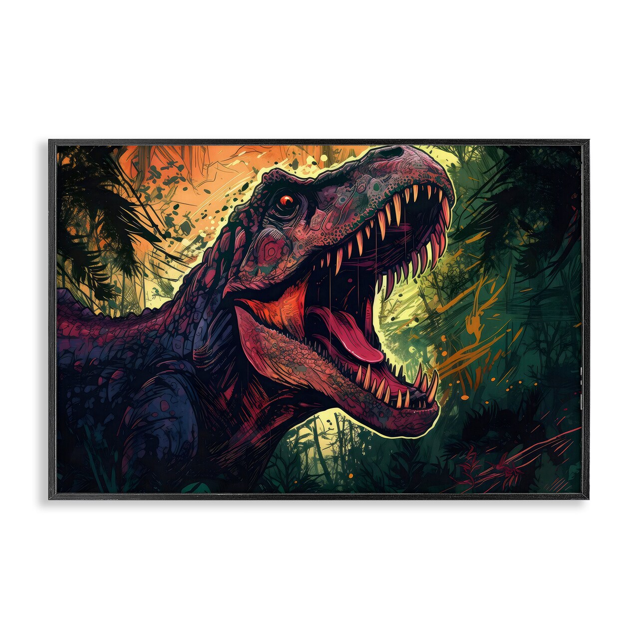 Stupell Industries Dark Roaring T-Rex Framed Giclee, design by Creative Studio